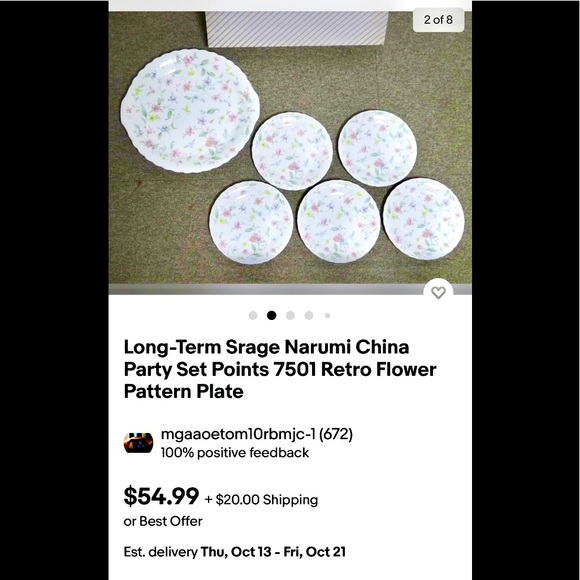 6pcs. Narumi China Party Set, Retro Flower Pattern Plates - Picture 8 of 8